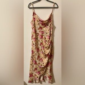 Floerns Women's Floral Print Cowl Neck Ruched Sleeveless Satin Slit Party Dress